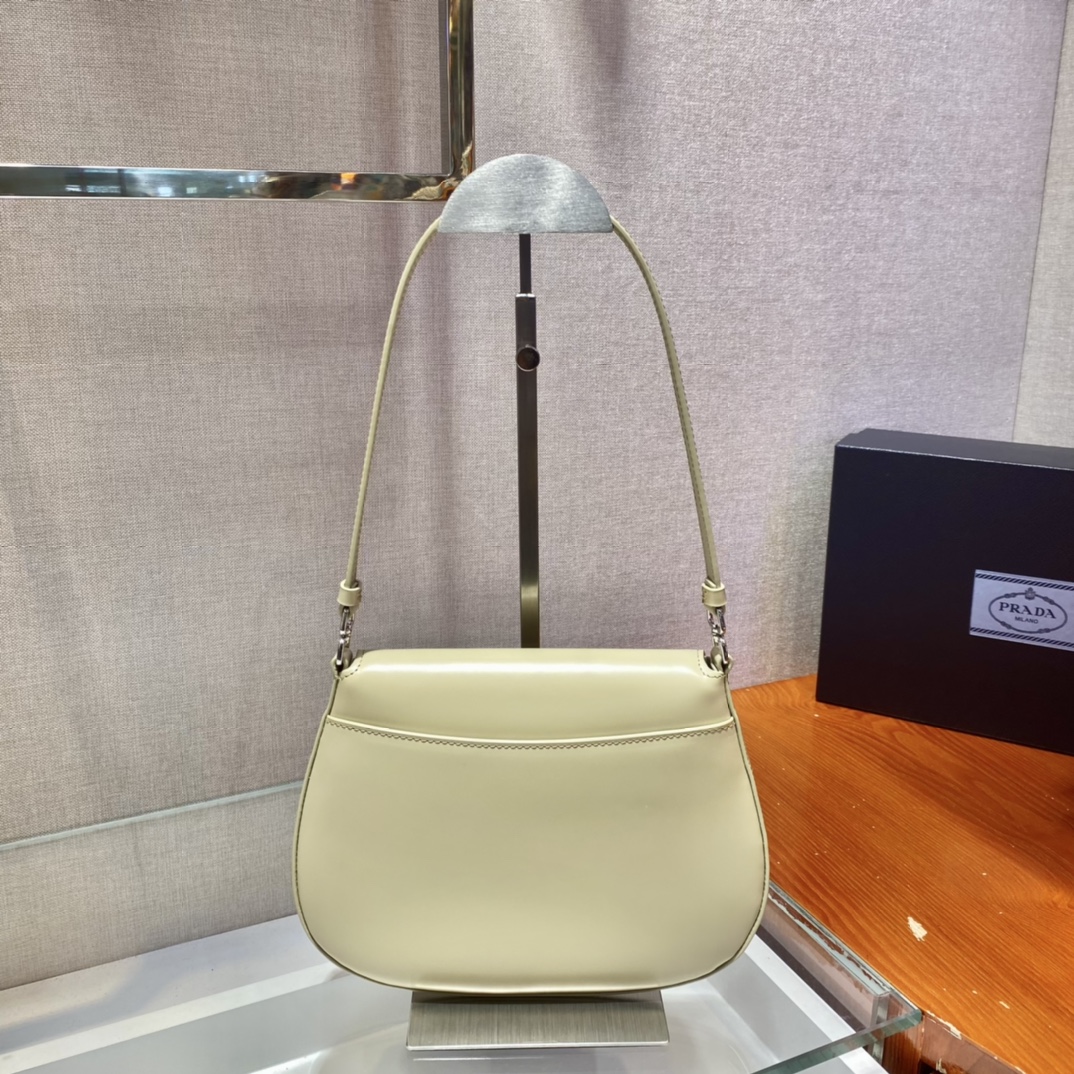 Prada Cleo Brushed Leather Shoulder Bag With Flap Beige 1BD311